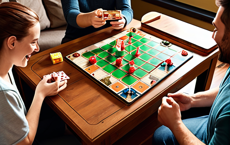 **A cozy living room scene, sunlight streaming in, with friends gathered around a wooden table playing "Terraforming Mars." Snacks and drinks are visible, and everyone is laughing and having a good time. Focus on the warmth and camaraderie of game night.** (This prompt focuses on a popular board game and the joy of playing together, a relatable scene for board game enthusiasts)