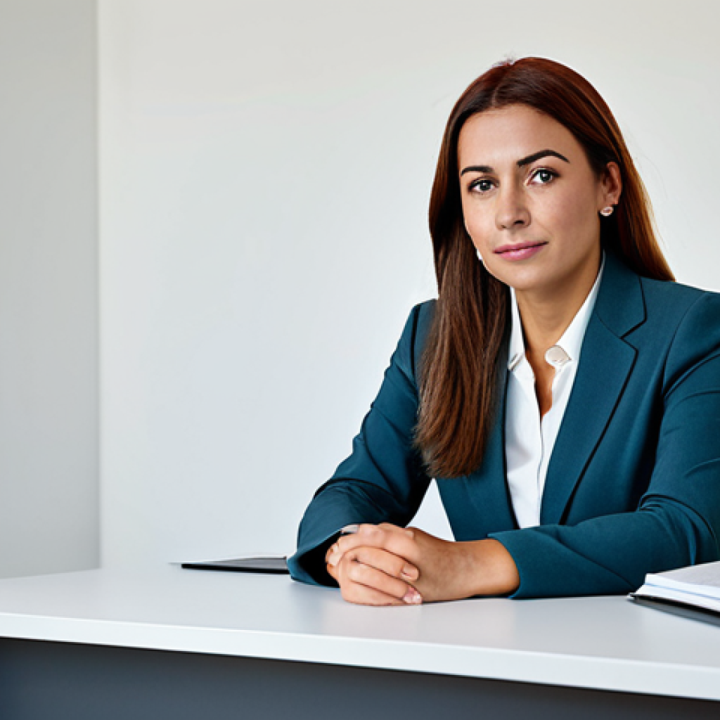 **
"A professional businesswoman in a modest business suit, sitting at a desk in a modern office in Lisbon, Portugal, fully clothed, appropriate attire, safe for work, perfect anatomy, natural proportions, professional photography, high quality."
**