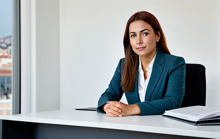**
"A professional businesswoman in a modest business suit, sitting at a desk in a modern office in Lisbon, Portugal, fully clothed, appropriate attire, safe for work, perfect anatomy, natural proportions, professional photography, high quality."
**