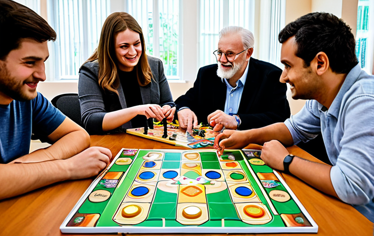 Board Game Club Gathering**
"A diverse group of fully clothed people of various ages gathered around a table in a brightly lit community center, playing a modern board game, appropriate attire, safe for work, family-friendly atmosphere, perfect anatomy, correct proportions, well-formed hands, proper finger count, professional photography, high quality."
**