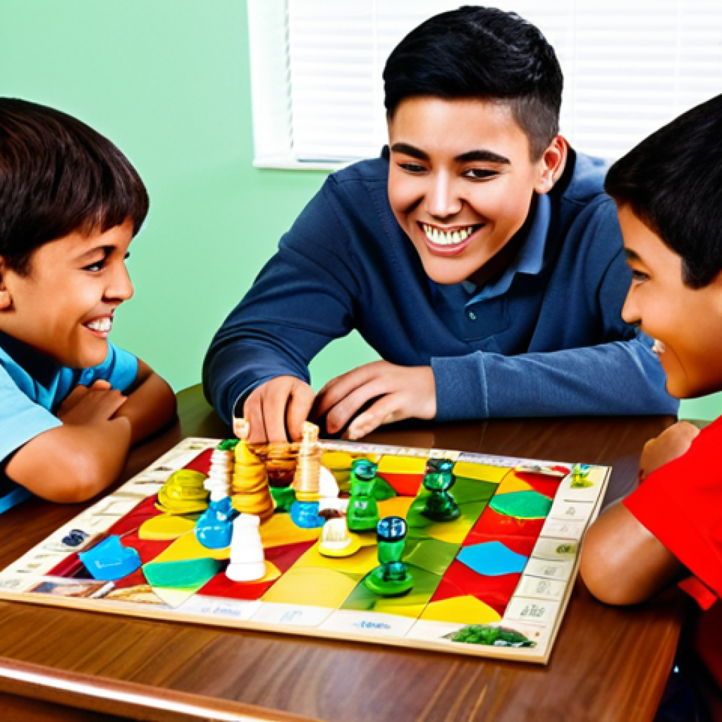 Children Learning with Board Games**

*   **Subject:** A group of diverse children enthusiastically playing a board game (e.g., a simplified version of "Catan" with a nature theme), fully clothed, appropriate attire.
*   **Environment:** A brightly lit classroom or community center, decorated with educational posters and children's artwork.
*   **Details:** Focus on the children's faces, showcasing their engagement and enjoyment. The board game should be visible and colorful. Ensure the scene is safe for work and family-friendly.
*   **Quality Modifiers:** Professional photography, high resolution, perfect anatomy, natural proportions, well-formed hands. The overall tone should be cheerful and optimistic.

**
