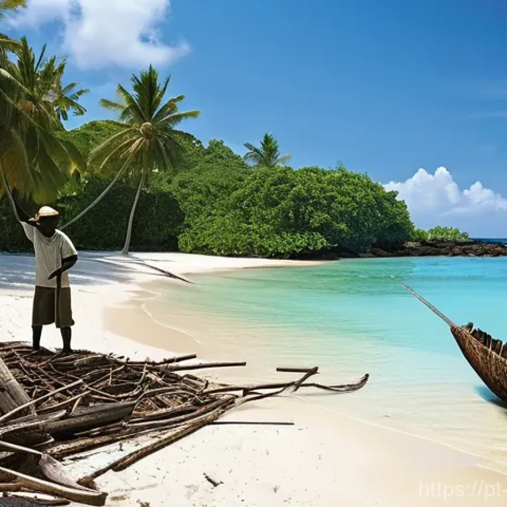 보드게임 서바이벌 - **Prompt 1: Castaways' Makeshift Shelter**
"A diverse group of three adult castaways, two men an...