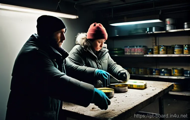 보드게임 서바이벌 - **Prompt 1: Castaways' Makeshift Shelter**
"A diverse group of three adult castaways, two men an... 보드게임 서바이벌 - **Prompt 1: Castaways' Makeshift Shelter**
"A diverse group of three adult castaways, two men an...