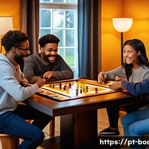 Home 29 보드게임 전용 테이블 - **Prompt 1: The Immersive Game Night**
"A vibrant scene capturing a group of 4-6 diverse friends...